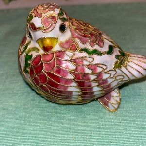 Vintage Cloisonne Figurine Quail Enamel Off White with Gold Filigree Home Decor